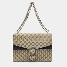 Gucci Black/beige Gg Supreme Canvas And Suede Medium Dionysus Shoulder Bag