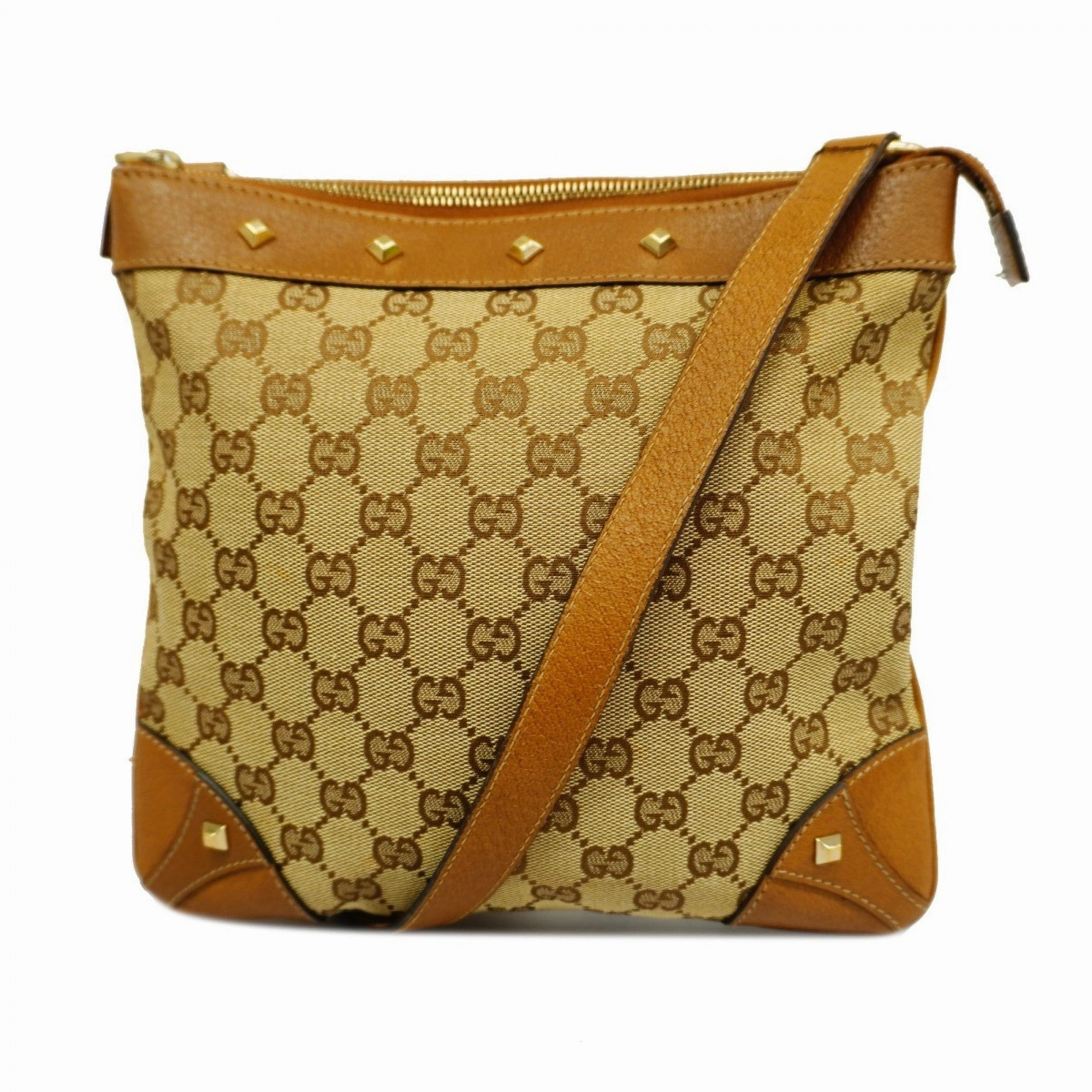 Gucci  Canvas Leather Shoulder Bag (Pre-Owned)