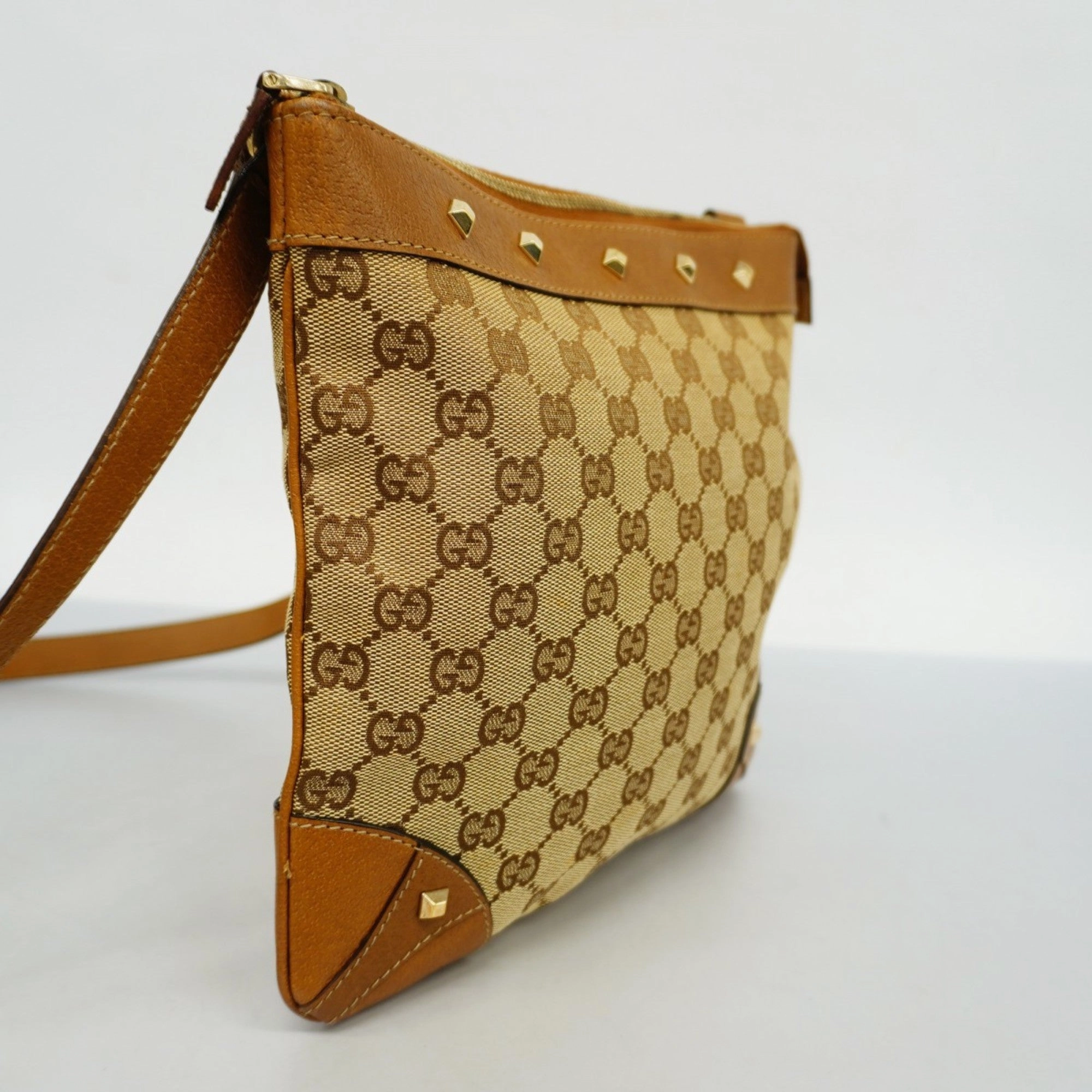 Gucci  Canvas Leather Shoulder Bag (Pre-Owned)