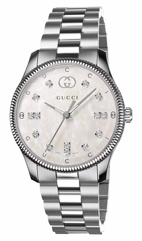 Gucci G-Timeless Stainless Steel Mother-of-Pearl Dial Diamonds Quartz Womens Watch YA1265064