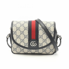 Gucci  Navy  Color Coated Canvas Leather Shoulder Bag (Pre-Owned)