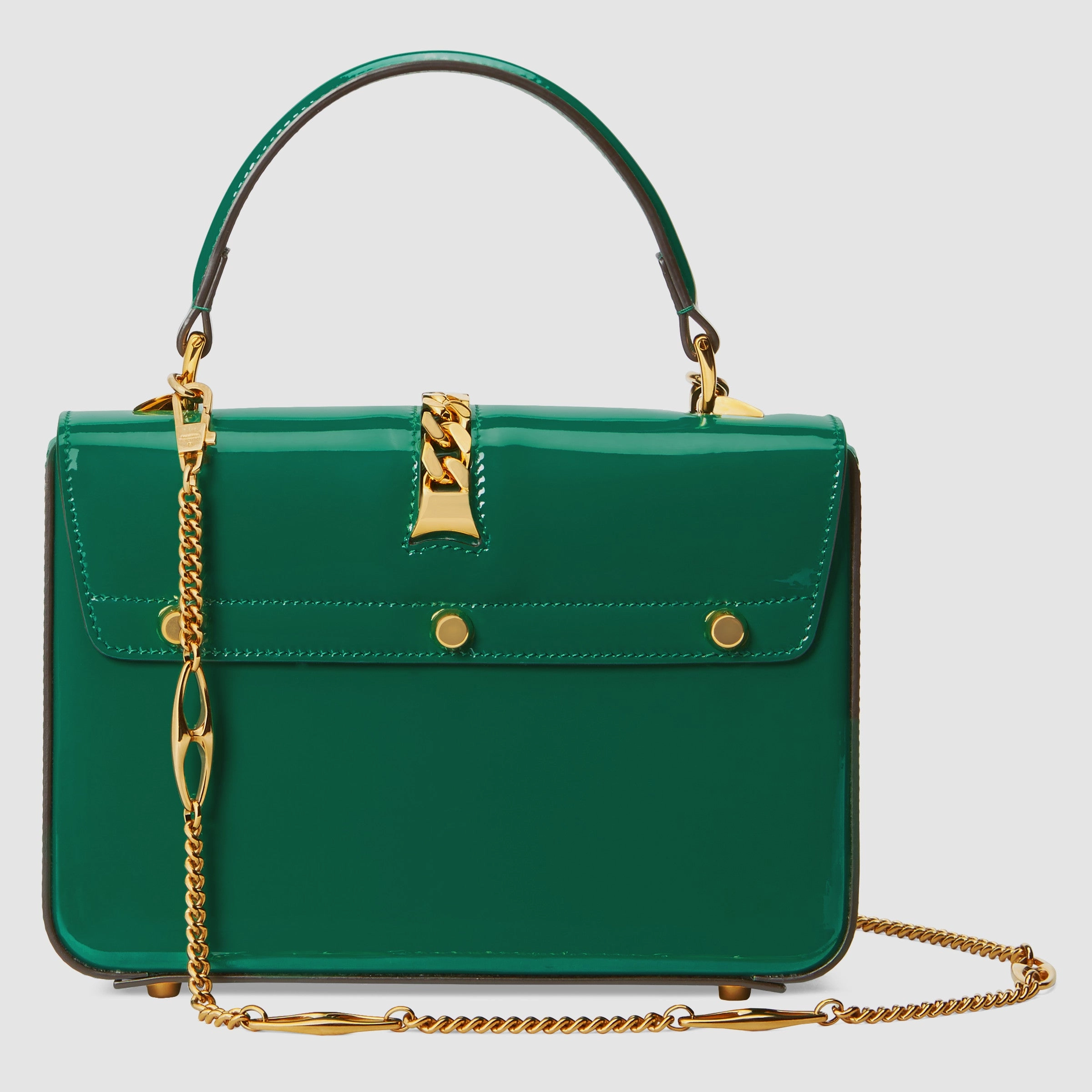 Gucci Sylvie 1969 Mini Chain-Embellished Patent-Leather Tote - Current Season
