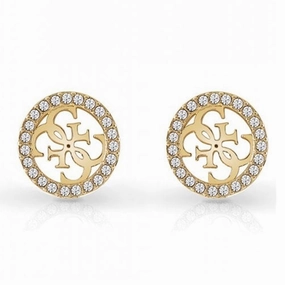 Guess 4G Logo Round Crystal Set Gold Tone Stud Earrings UBE02161YG