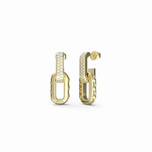 Guess Matelasse Pave Double Link Crystal Drop Earrings JUBE04582JWYG