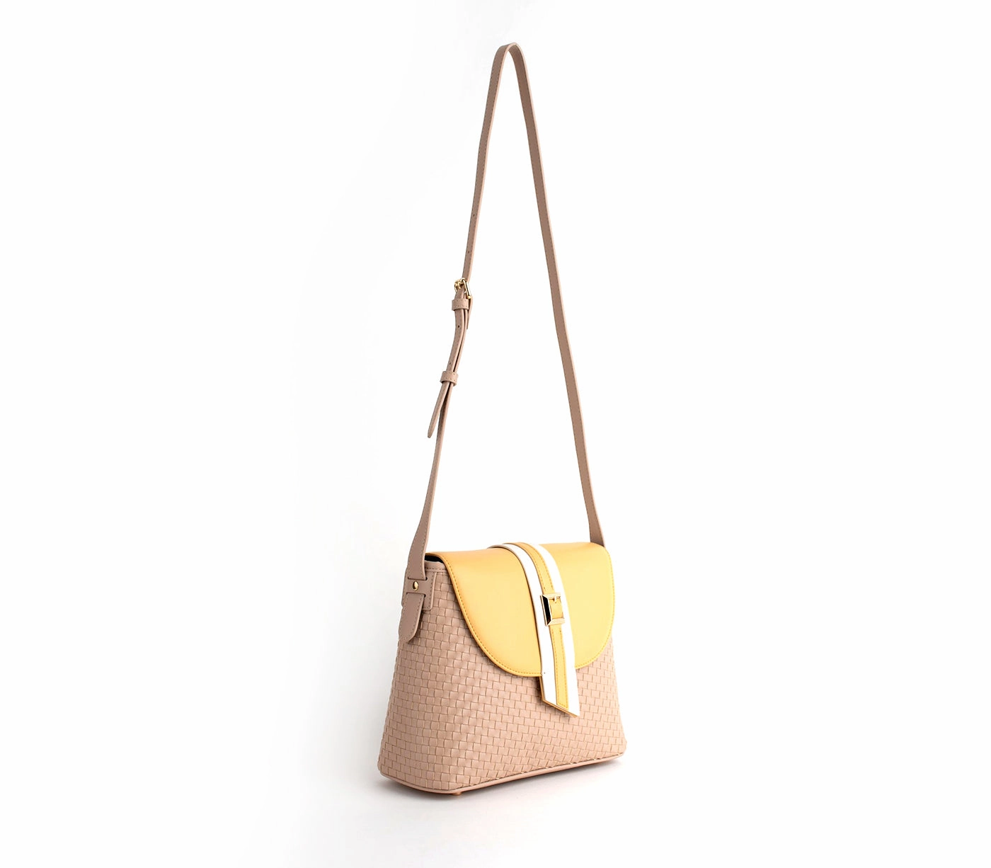 Gunas New York Kate Nude Vegan Basket Weave Crossbody Shoulder Bag