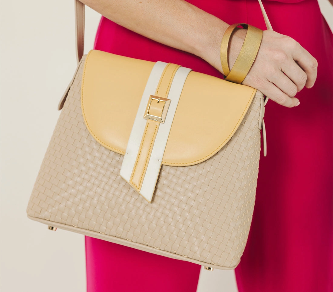 Gunas New York Kate Nude Vegan Basket Weave Crossbody Shoulder Bag