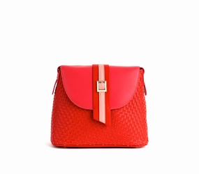 Gunas New York Kate Red Vegan Basket Weave Crossbody Shoulder Bag