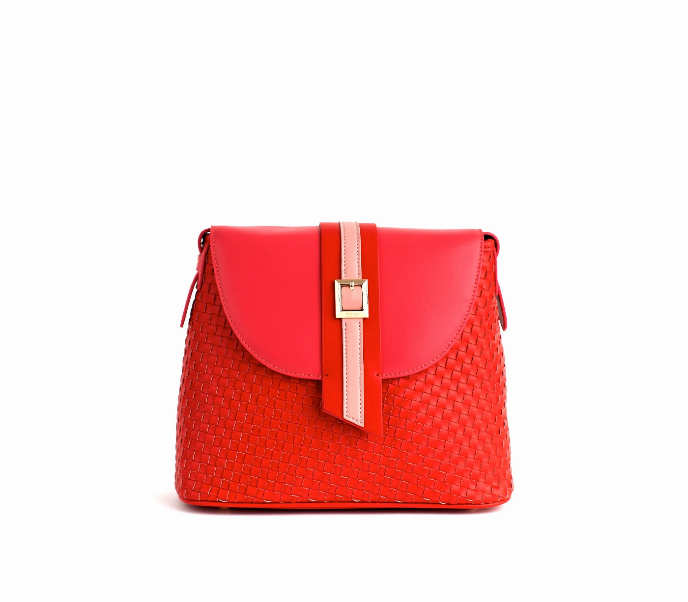 Gunas New York Kate Red Vegan Basket Weave Crossbody Shoulder Bag