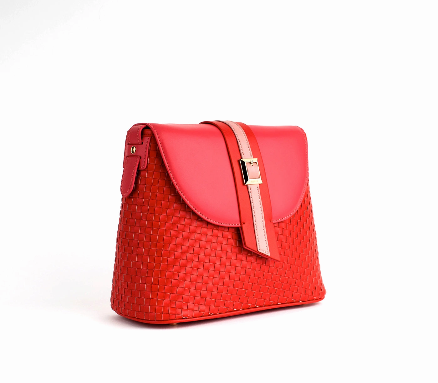 Gunas New York Kate Red Vegan Basket Weave Crossbody Shoulder Bag