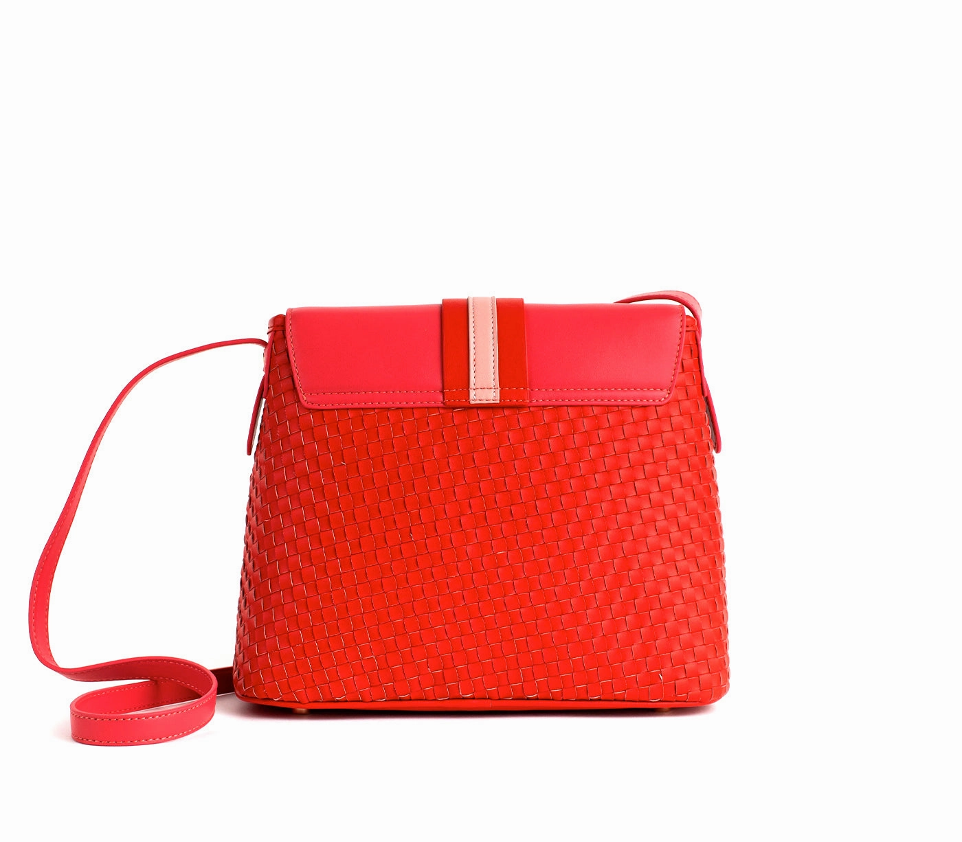 Gunas New York Kate Red Vegan Basket Weave Crossbody Shoulder Bag