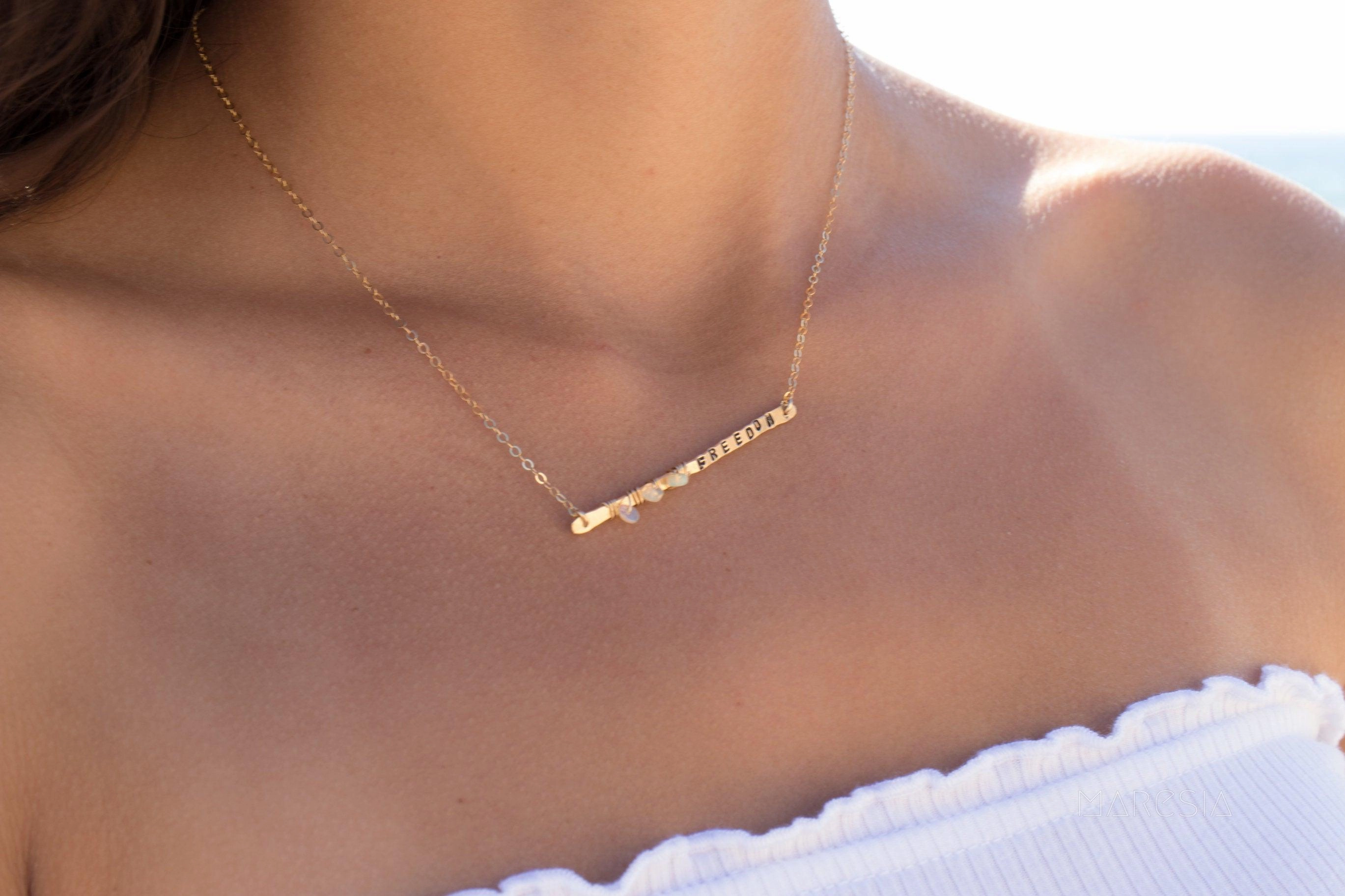 Hand Stamped Bar Necklace ~ Sterling Silver 925 & Gold Filled~MN008