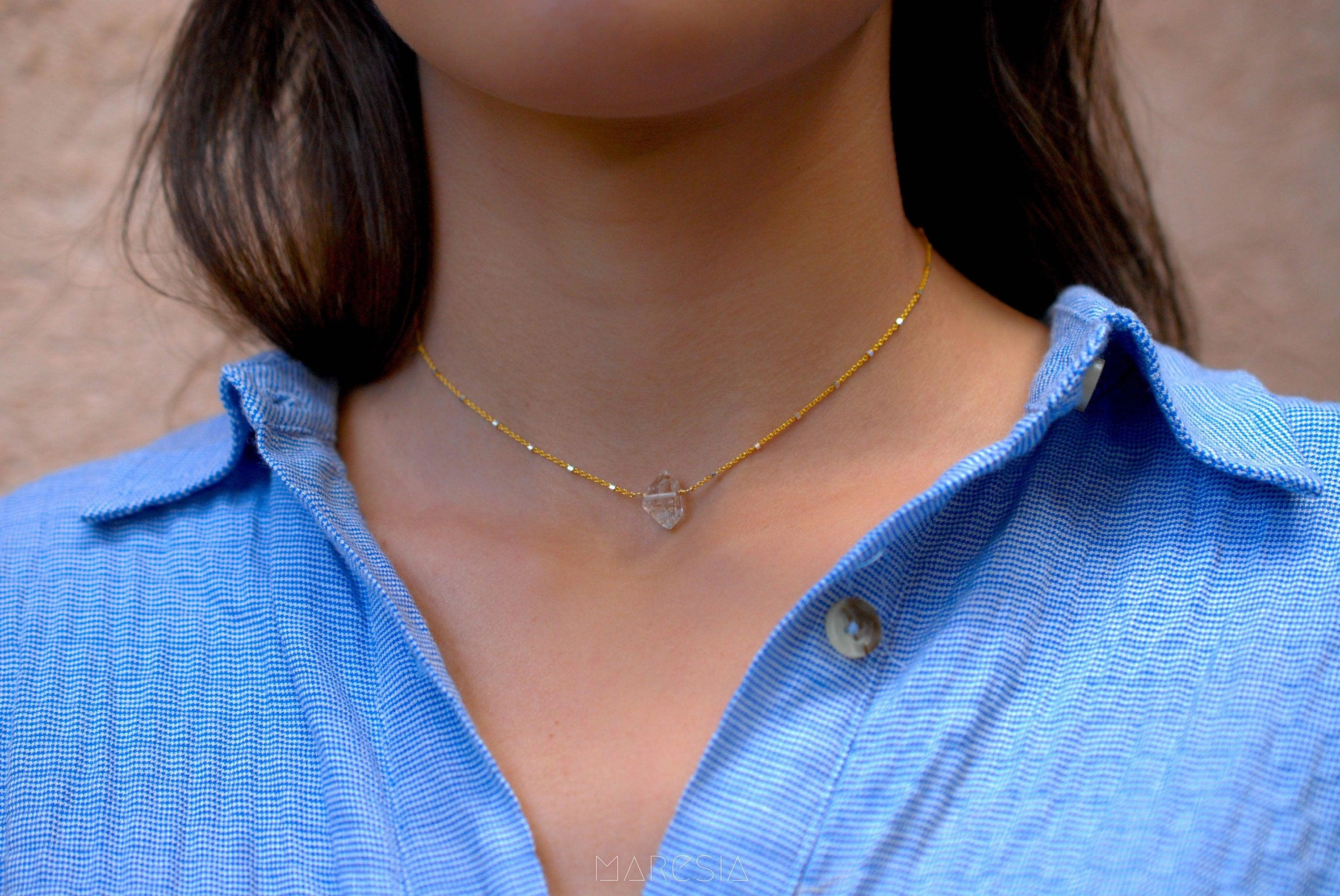 Herkimer Diamond necklace~ Gold Vermeil & Sterling Silver~MN047