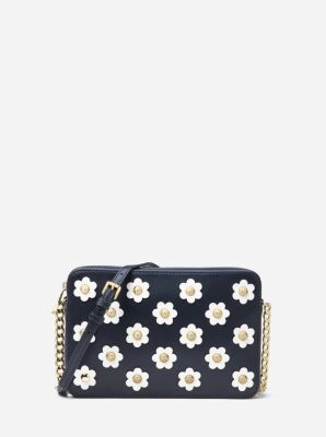 Jet Set Floral Appliqu?? Leather Crossbody Bag