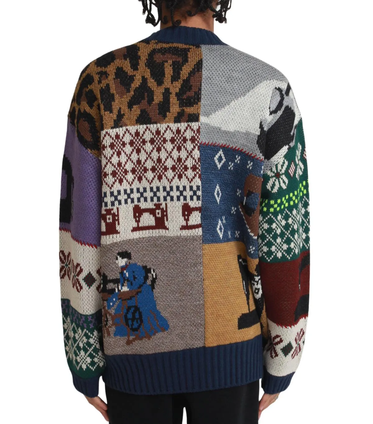 Kapital 5G Wool Kurogane Mishin Patchwork Crew Sweater Navy