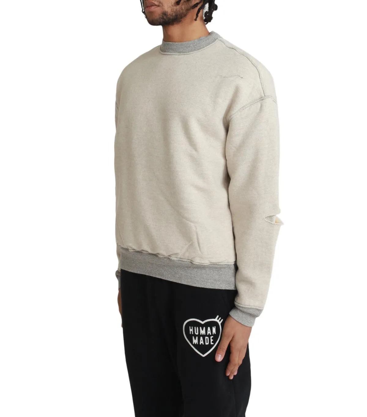 Kapital Top Sweater Knit Reversible Elbow-Rip Sweater Coneybowy Ecru Grey