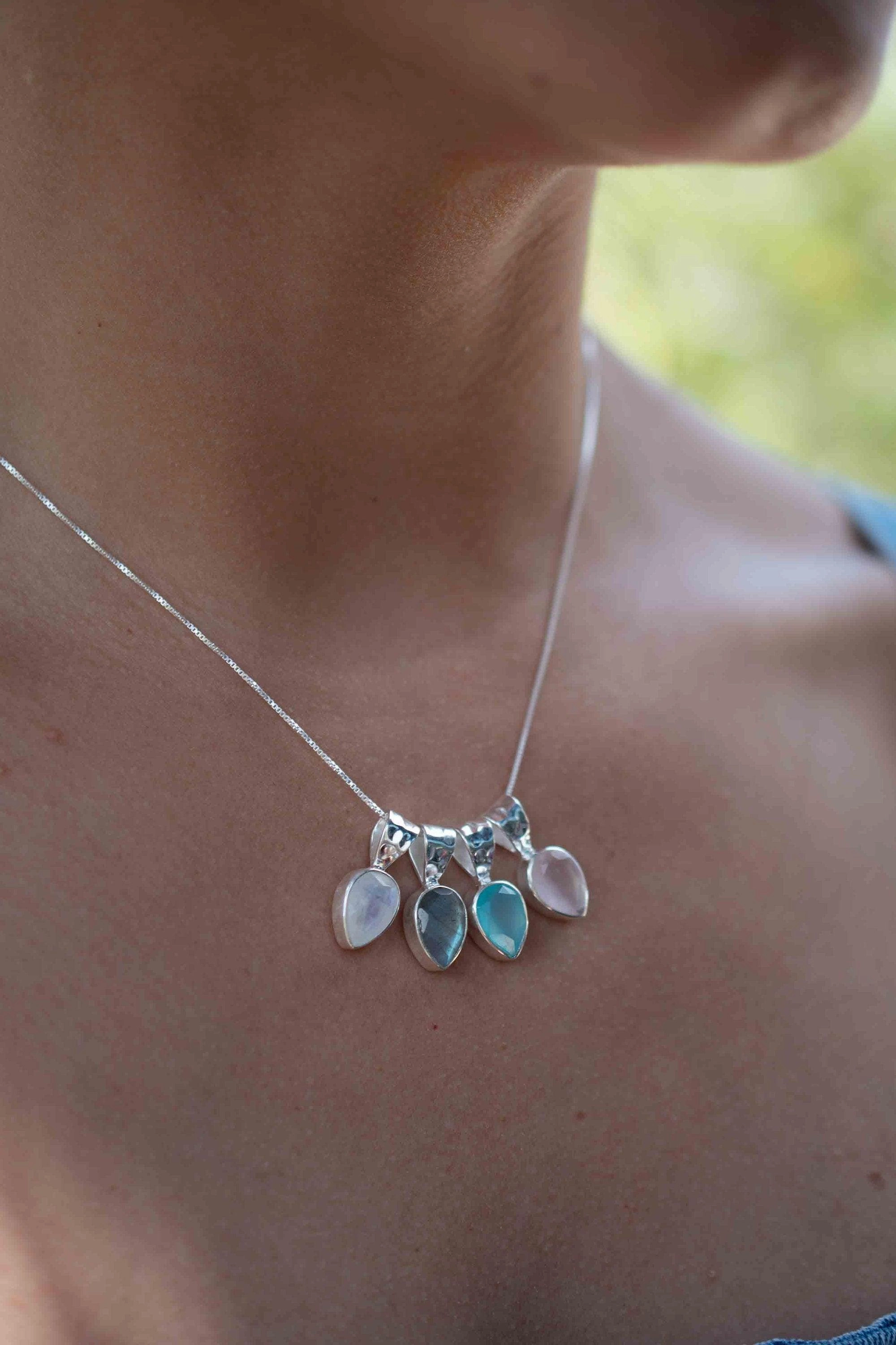 Labradorite, Aqua Chalcedony, Rose Quartz, Moonstone ~ Sterling Silver ~ Necklace ~ MP009