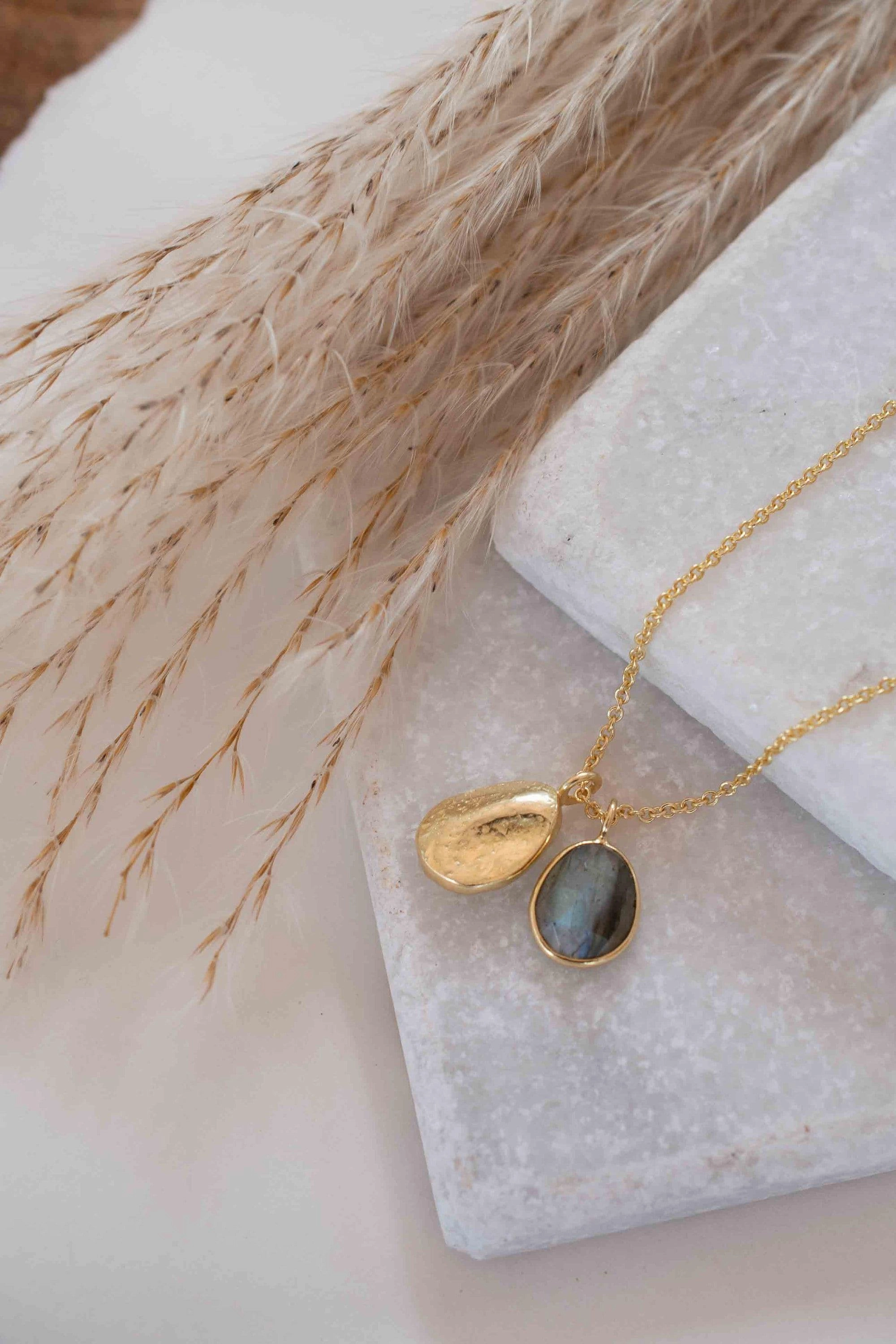Labradorite, Copper Turquoise or Moonstone ~ Necklace ~ Gold plated 18k ~ MN114