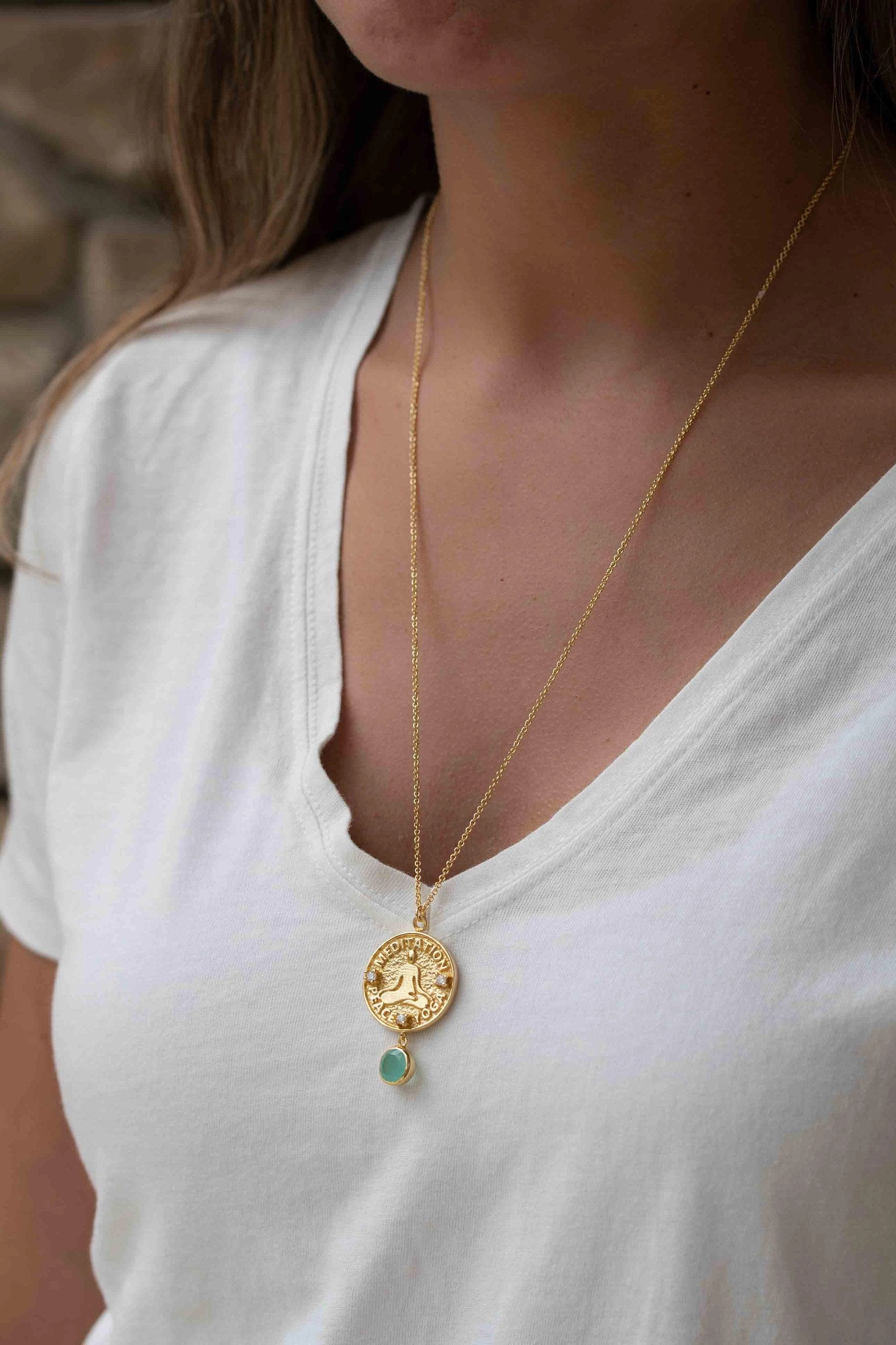 Labradorite, Moonstone or Aqua Chalcedony ~ Meditation Peace Yoga Necklace ~ Cubic zirconia ~ MN117