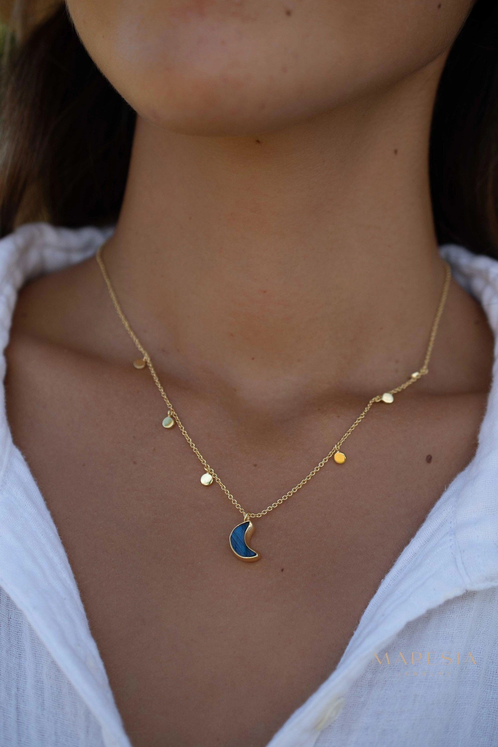Labradorite, Moonstone or Rose Quartz Necklace ~ Gold Plated 18k ~ MN129