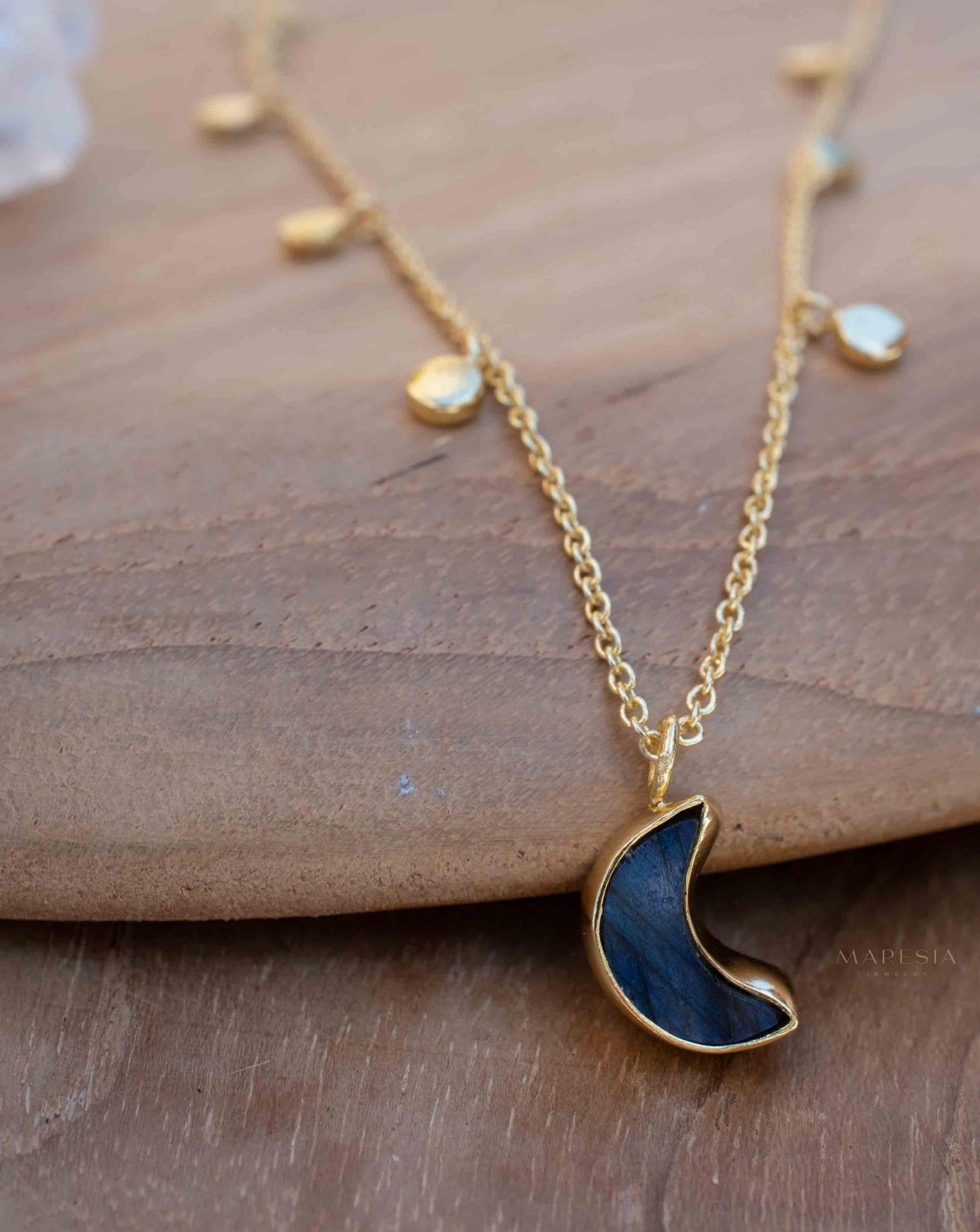 Labradorite, Moonstone or Rose Quartz Necklace ~ Gold Plated 18k ~ MN129
