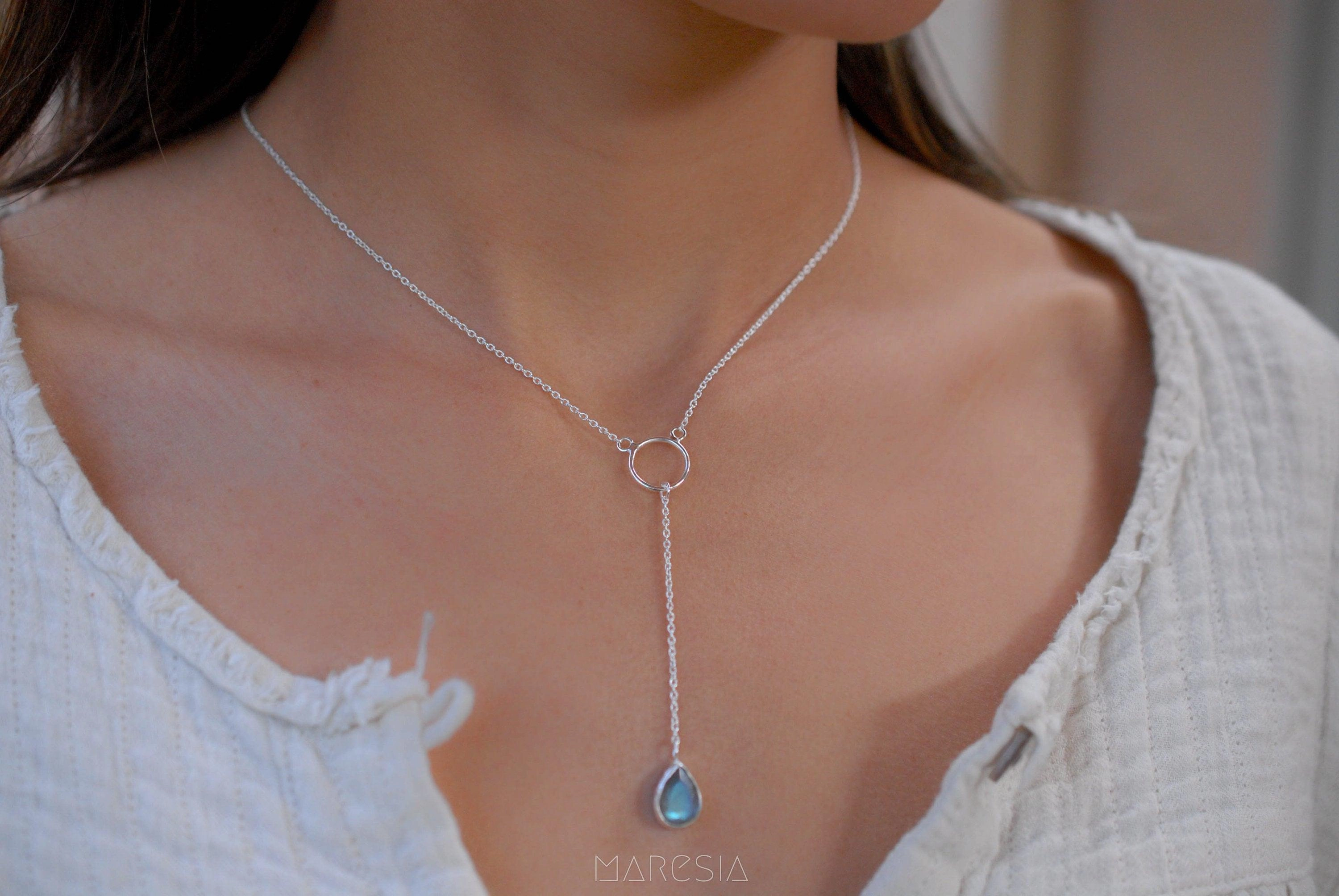 Labradorite Y Necklace ~ Sterling Silver 925~MN001
