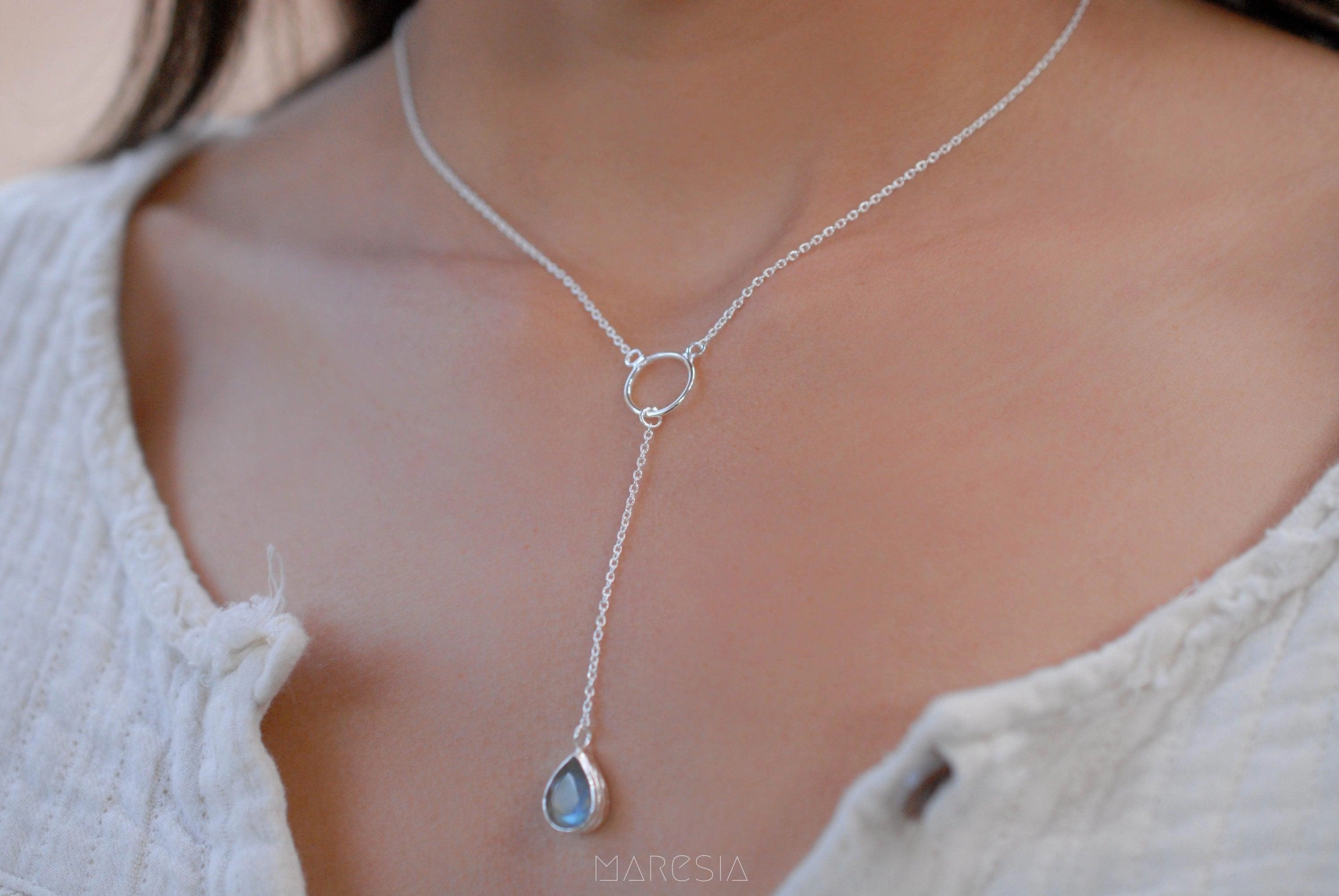 Labradorite Y Necklace ~ Sterling Silver 925~MN001
