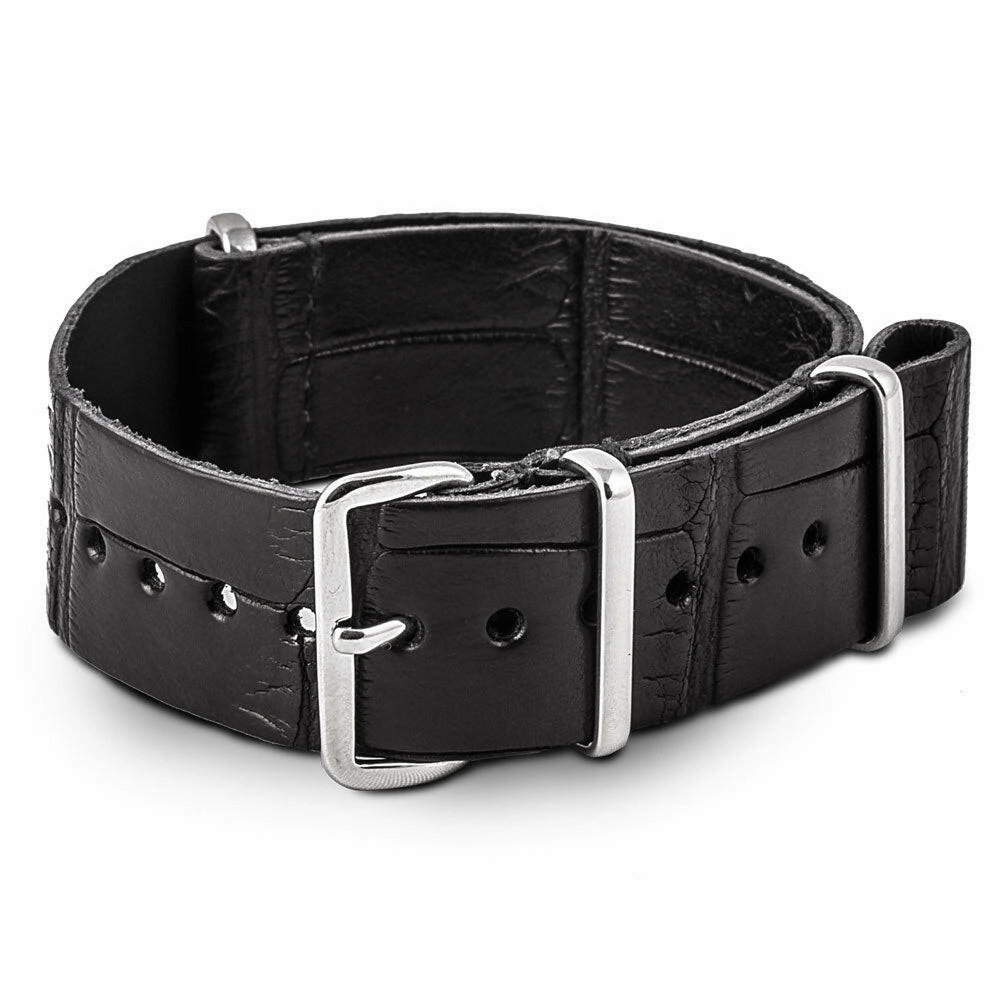 Leather nato strap - Black alligator