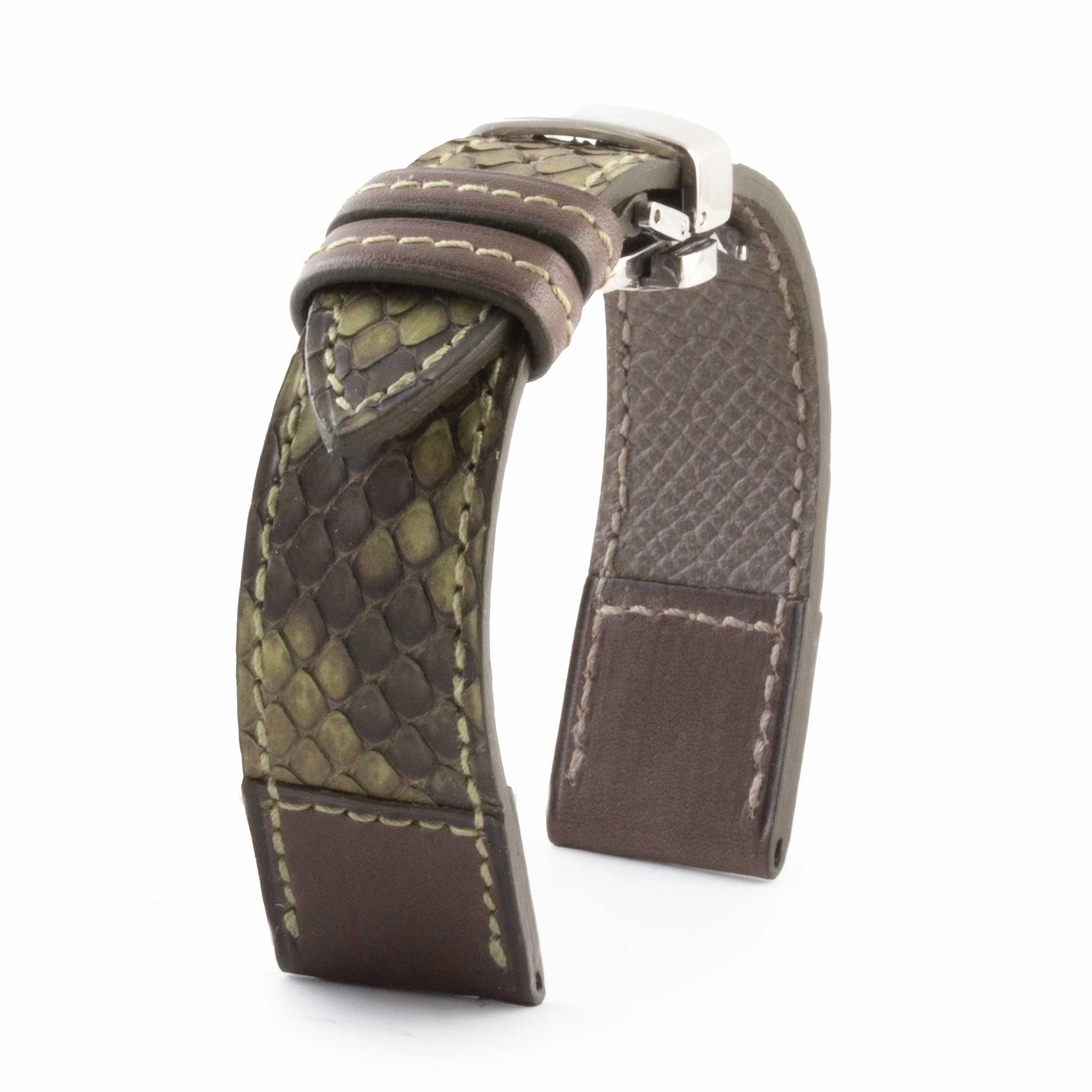 Leather watch band "Tandem" - Python / barenia calf (blue, kaki, brown...)