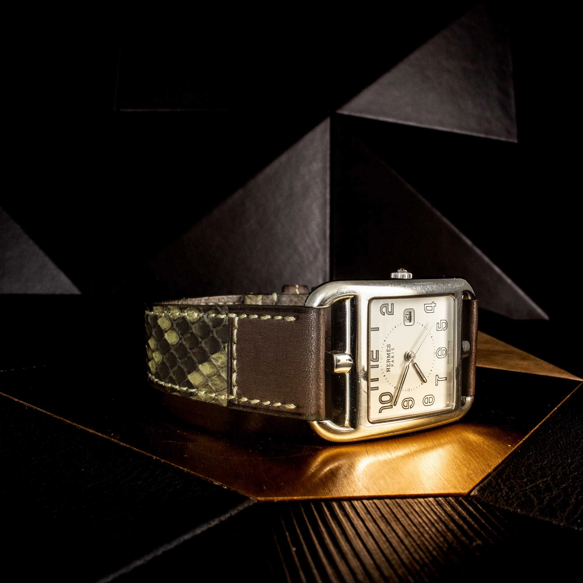 Leather watch band "Tandem" - Python / barenia calf (blue, kaki, brown...)