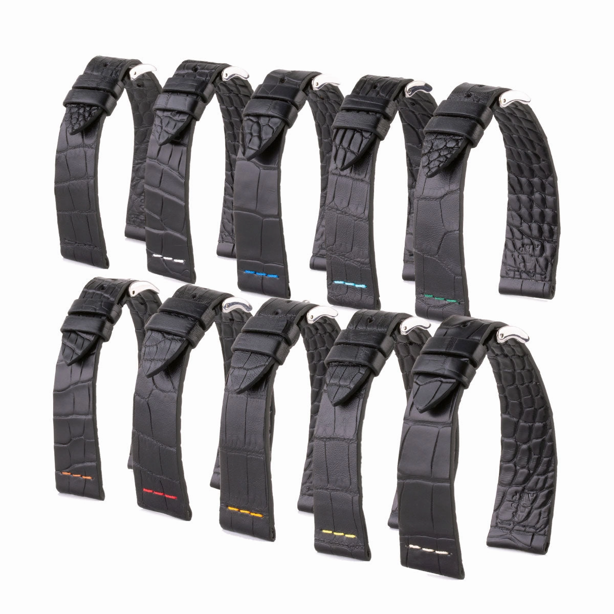 Leather watch strap - Sustainable alligator with contrasted stitching (black, blue, green, red...)