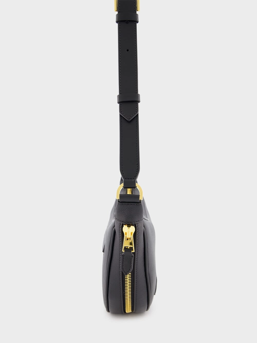 Leather Zip Crescent Bag