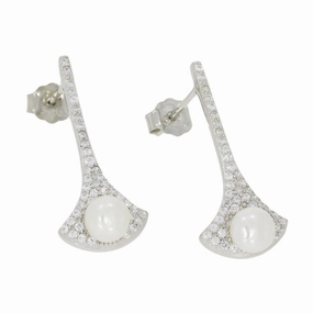 Lido Cubic Zirconia Freshwater Pearl Long Bar Drop Earrings LH108E