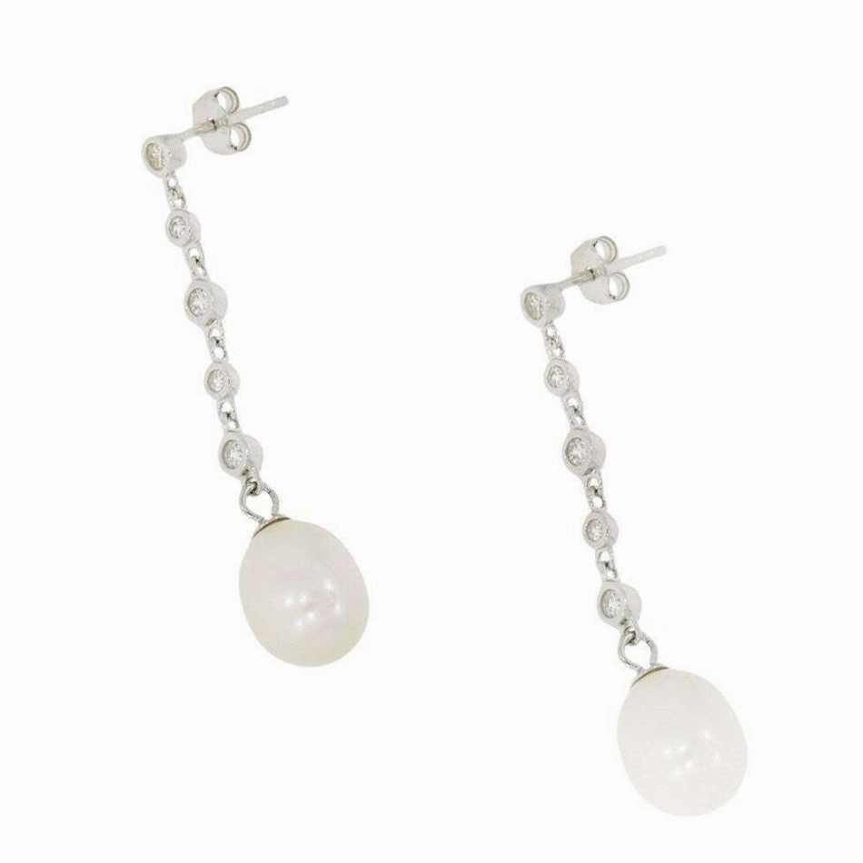 Lido Pearls Cubic Zirconia and Freshwater Pearl Drop Earrings KJ112E