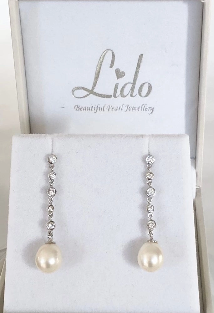 Lido Pearls Cubic Zirconia and Freshwater Pearl Drop Earrings KJ112E
