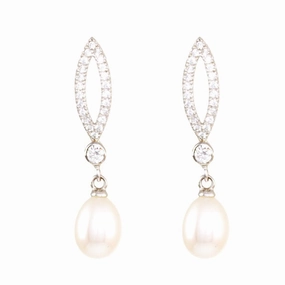 Lido Pearls Cubic Zirconia White Freshwater Pearl Drop Earrings T174EW