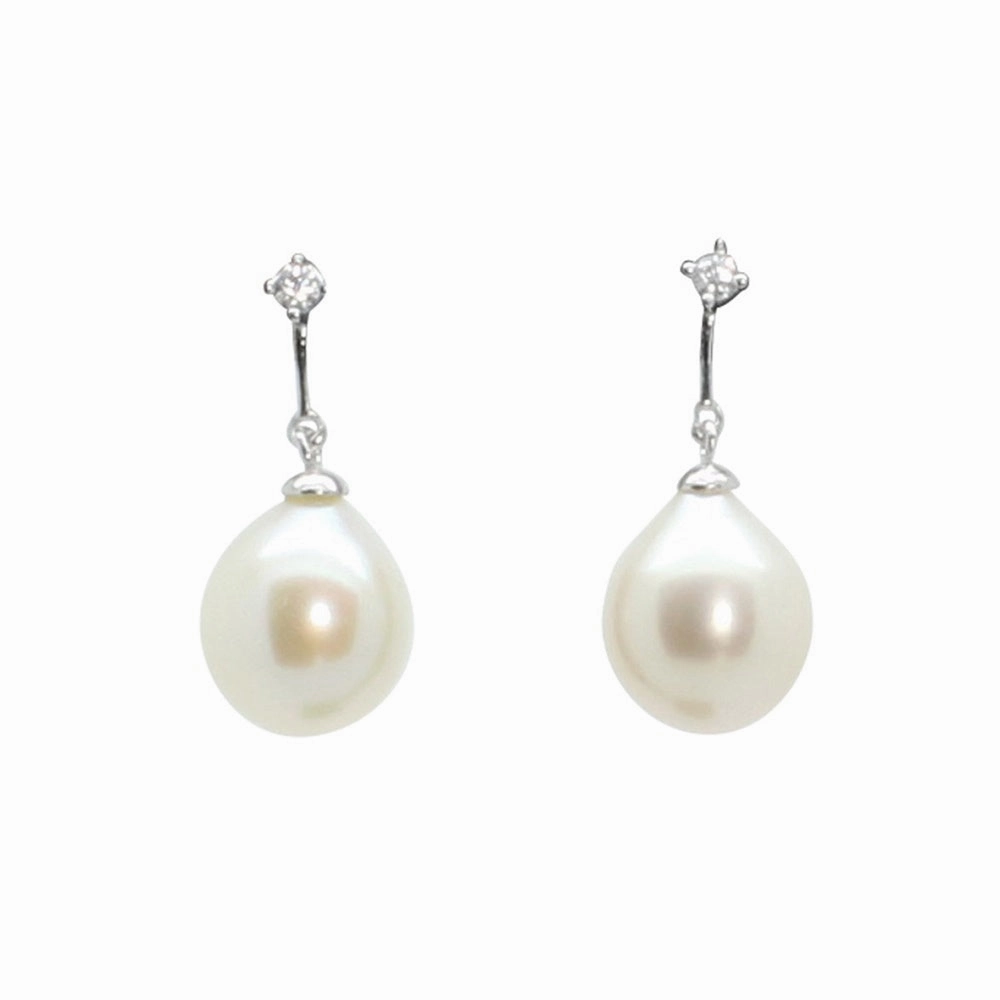 Lido Pearls White Freshwater Pearl CZ Drop Earrings YP031EW