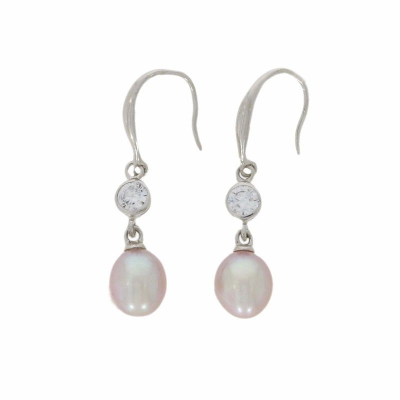 Lido Pink Freshwater Pearl and Cubic Zirconia Drop Earrings T138EP