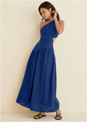 Linen Cutout Maxi Dress - Sodalite Blue
