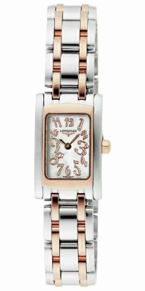 Longines DolceVita Stainless Steel & Rose Gold Mother-Of-Pearl Dial Rectangle Quartz Womens Watch L5.158.5.97.7
