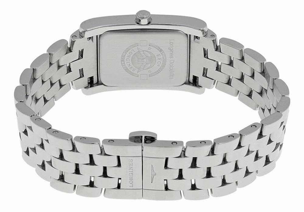 Longines DolceVita Stainless Steel Mother-Of-Pearl Dial Diamonds Rectangle Quartz Womens Watch L5.502.0.97.6