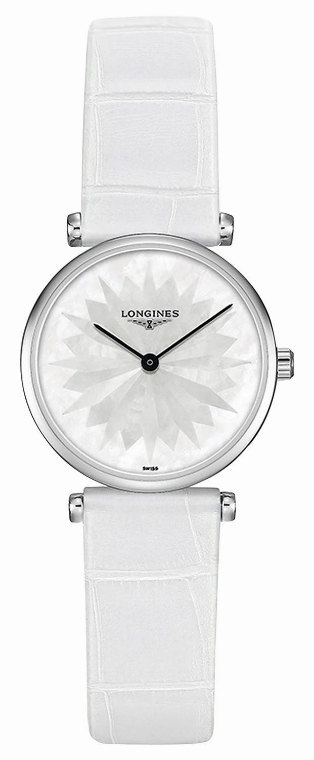 Longines La Grande Classique?Stainless Steel Mother-Of-Pearl Dial White Leather Strap Quartz Womens Watch L4.209.4.05.2