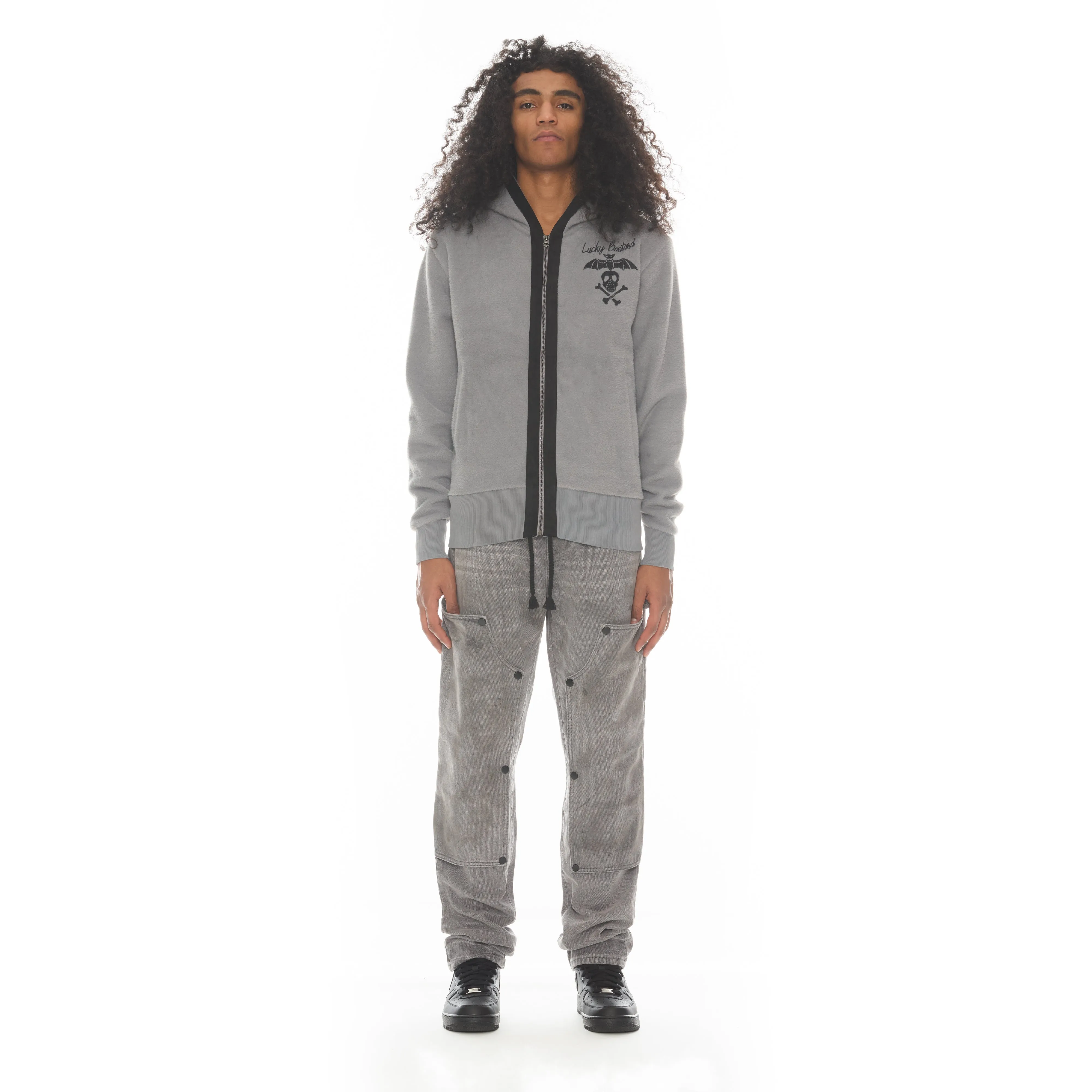 Lucky Bastard Zip Hoody In Heather Grey