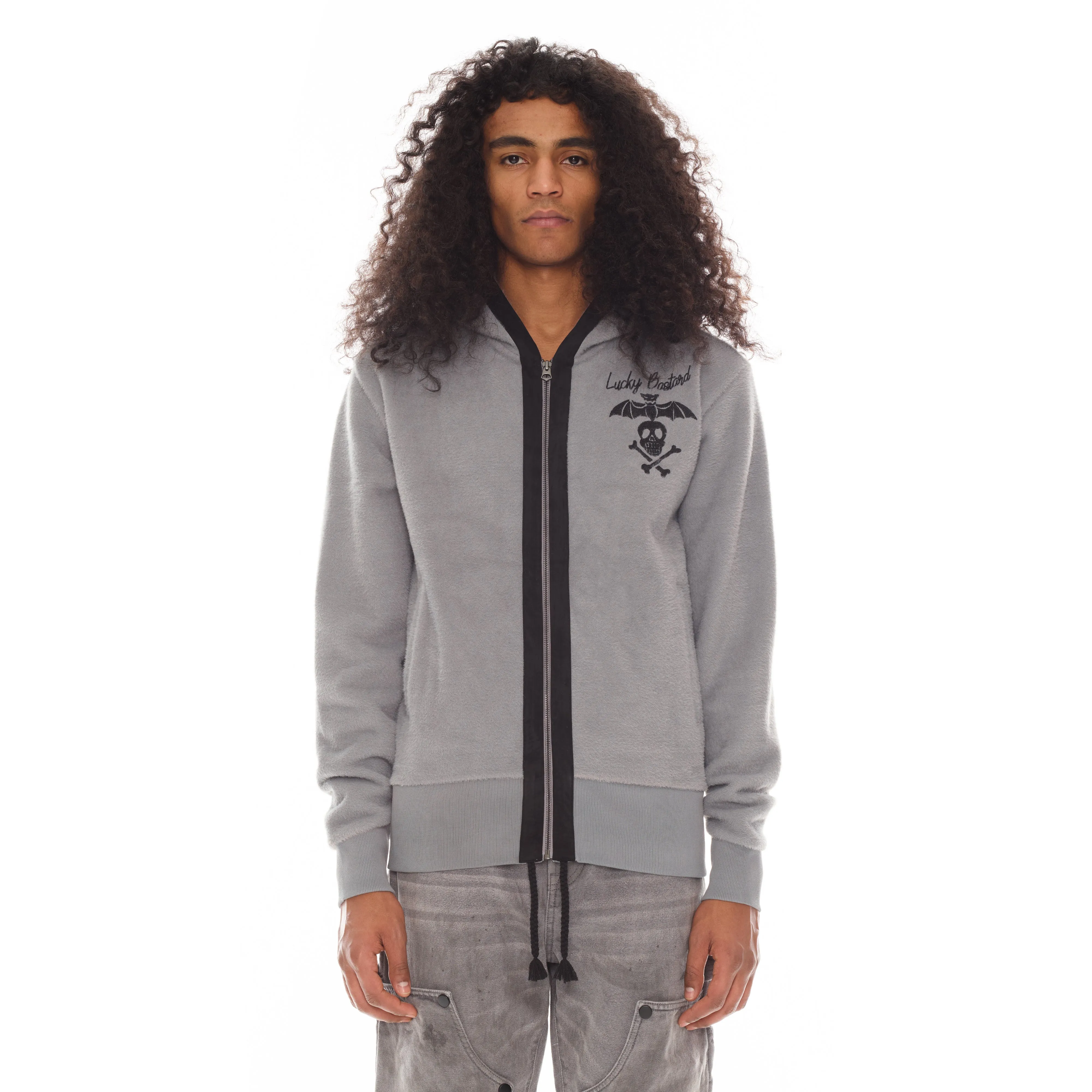 Lucky Bastard Zip Hoody In Heather Grey