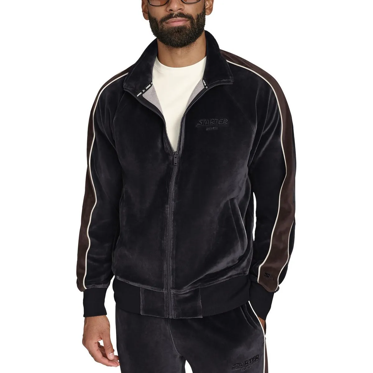 Mens Striped Velour Track Jacket