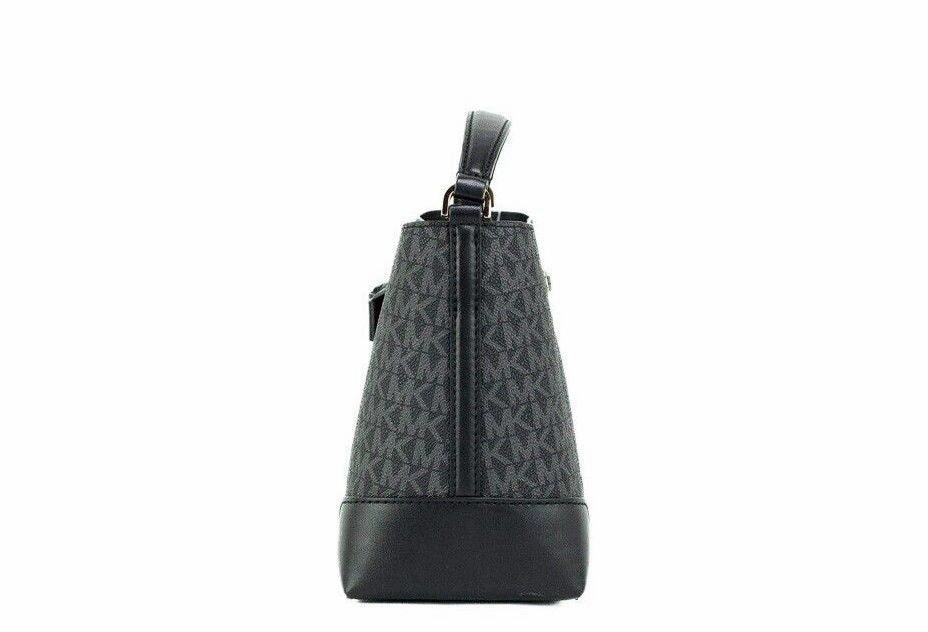 Michael Kors Mercer Small Black Signature Leather Bucket Crossbody Handbag Purse
