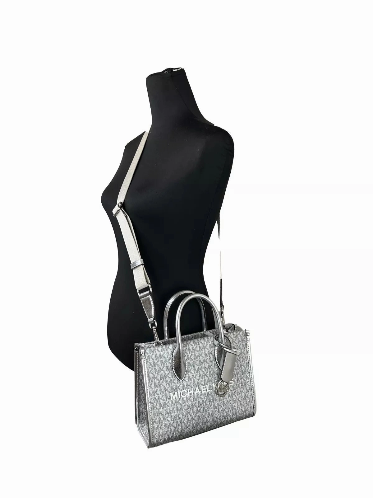 Michael Kors Mirella Signature Small Top Zip Tote Bag Silver