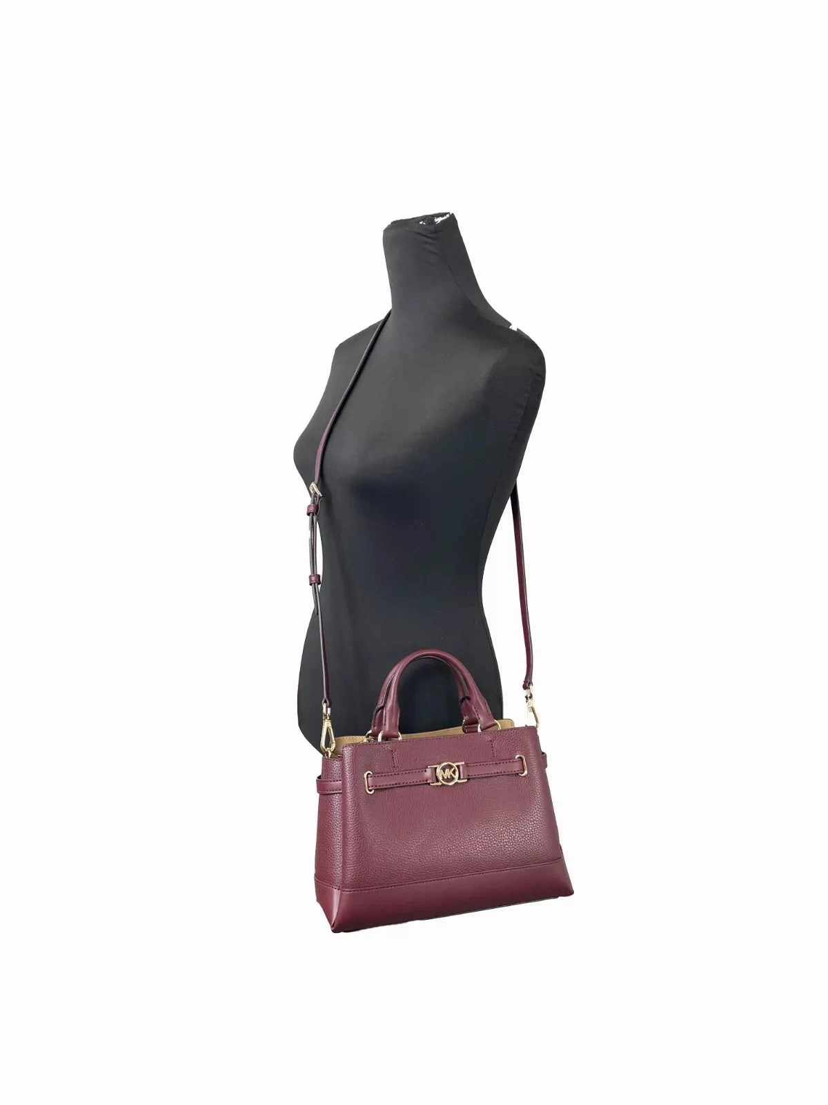 Michael Kors Reed Small Leather Belted Satchel Crossbody Bag Oxblood