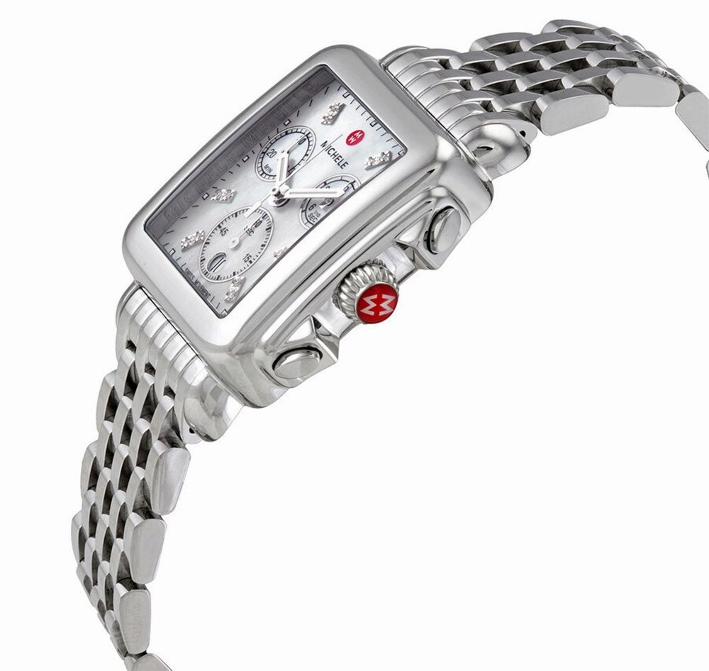 Michele Deco Chronograph Stainless Steel Diamonds Mother-of-Pearl Dial Date Womens Watch MWW06A000778