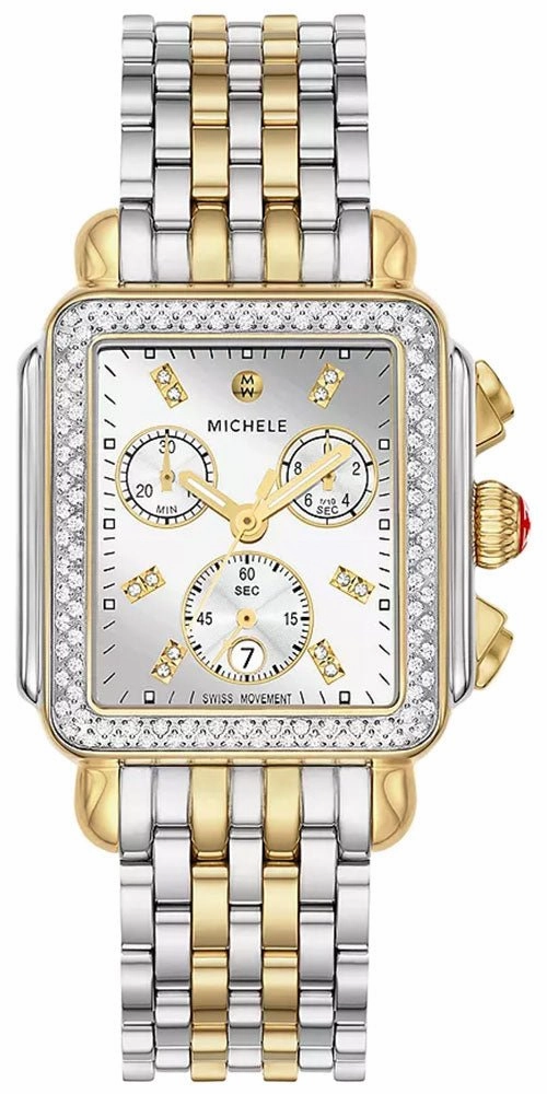 Michele Deco Diamond High Shine Chronograph Date Two-Tone Stainless Steel Womens Watch MWW06A000805