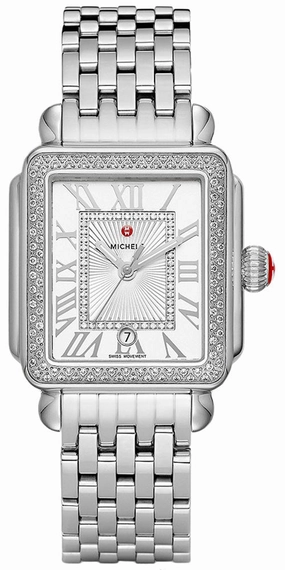 Michele Deco Madison Date Stainless Steel Diamonds Silver Dial Womens Watch MWW06T000163